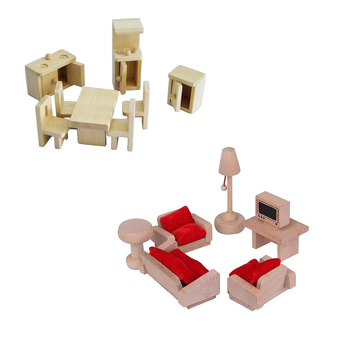 QWICK CLICK Living Room & Kitchen Perfect Combination for Wooden Miniature Dollhouse Furniture Toy Set (Pack of 2)
