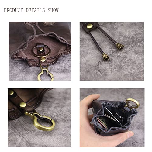 Genuine Leather Coin Purse Small Coin Purse Key Bag Mini Wallet with Pull Cord Style Coin Pouch for Women Men(Yellowish-brown)3