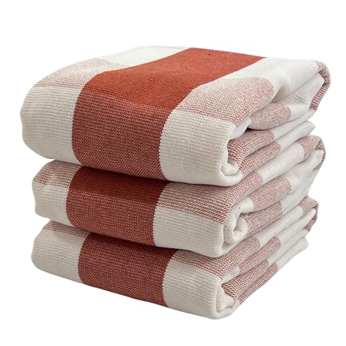 Buffalo Check Cinnamon Rust Brown White Kitchen Towels: Cotton Blend Soft Absorbent Flat Weave, Set of 3 Multipurpose for Everyday Use (Rust Orange)