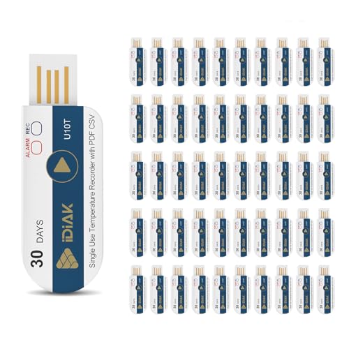 U30T 50 Pack USB Temperature Data Logger Single Use Temp Recorder with PDF and Excel Recording Thermometer 14400 Points High Accuracy 30 Days Cold Chain Transportation Fresh Tag