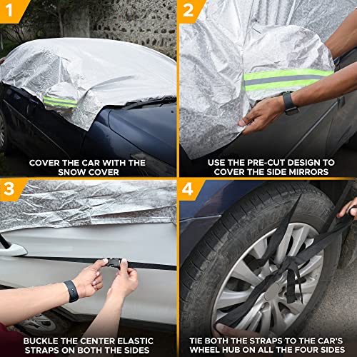 Image of EcoNour Car Windshield Snow and Frost Cover | Water-Resistant, Windproof, Dustproof | All Weather Car Front Cover | Ideal Half Exterior Sunroof Cover Protects Your Windshield and Roof (Sedan 3XL)