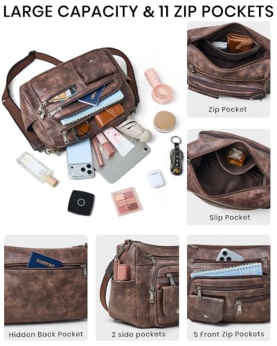 Image of Bluome Vegan Leather Crossbody Purse for women Multi Pocket Crossbody Bag Messenger Bag Travel Purse Handbag Shoulder
