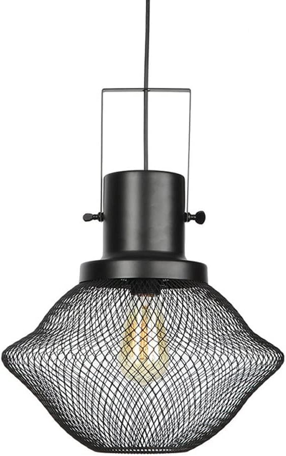 Suspension industrielle vintage noire avec abat-jour géométrique E27 salon