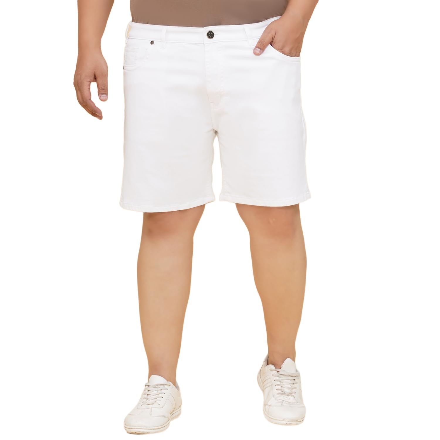 john pride Plus Size Men Regular Fit Mid-Rise Stretchable White Denim Shorts (JPSOD13037_White)-picture-27