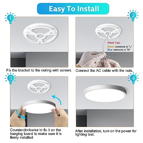 LightingWill 7 Inch LED Flush Mount Ceiling Light Fixture, 6000K Cool White, 1500LM, 12W, Flat Modern Round Lighting Fixture, 120W Equivalent White Ceiling Lamp for Kitchens, Bedrooms.etc.