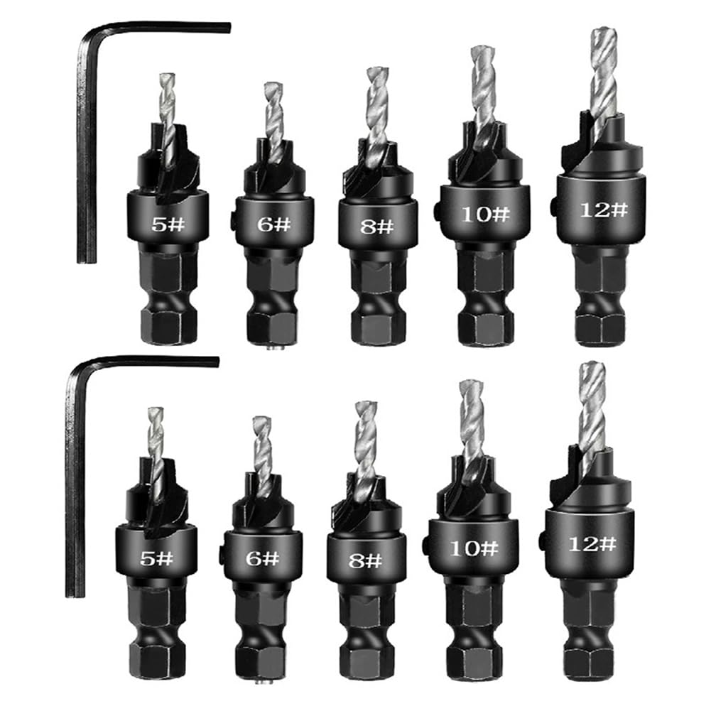 Littimoon 2 Setsx5pcs Countersunk Drill Hexagonal Handle Steel Hole Opener Set Wood Taper Hole Integrated Drill Bit