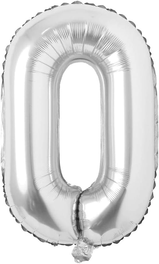 40 inch Letter Balloons Silver Alphabet Number Balloon Foil Mylar Party Wedding Bachelorette Birthday Bridal Shower Graduation Anniversary Celebration Decoration can fly with helium (number 0)