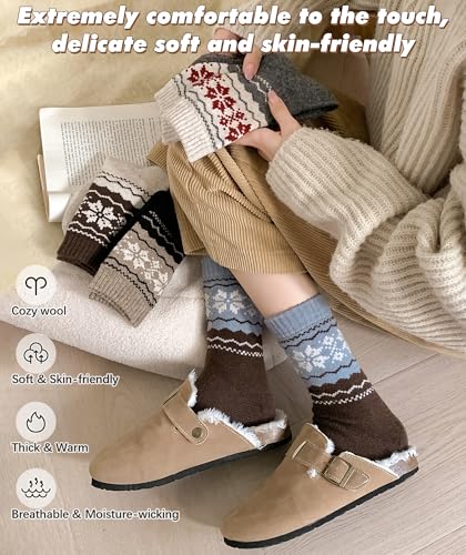 Image of IIG Cute Warm Wool Socks for Women Super Cozy Thick Crew Winter Socks Gifts, 5 Pairs