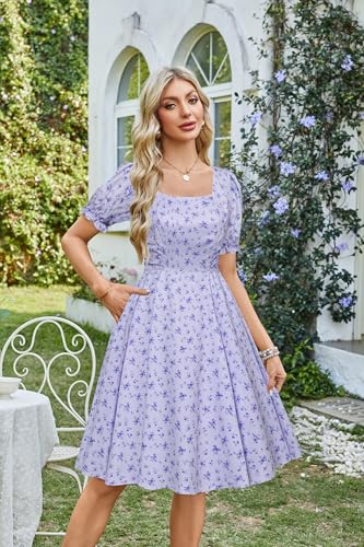Image of Belle Poque Women's Vintage Midi Cottagecore Cocktail Dresses | Belle Poque Women's Vintage Cottage Core Dress,A-line,Midi,Square Neck,Homecoming Dress,Cocktail Dress,Sun Dress