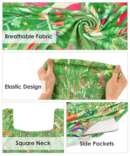 Image of RITERA Plus Size Dresses for Curvy Women Square Neck Short Sleeve Summer Floral Smocked Maxi Dress with Pocket XL-5XL