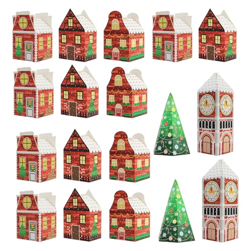 VILLFUL 24個クリスマスキャンディボックス 家 ツリー 時計塔デザインの空箱 ボックス お菓子 クッキー デザート用祝祭包装 再利用可能で飾り