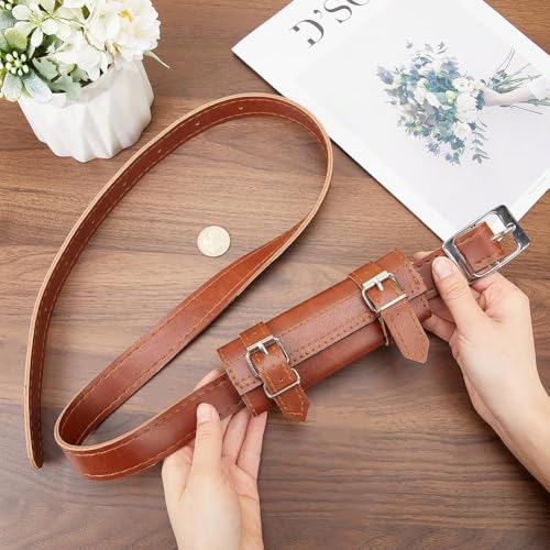 Image of GORGECRAFT Medieval Sword Dagger Frog Holster Adjustable Leather Sword Belt Viking Rapier Scabbard Holder Two-Buckle Waist PU Leather Sheath Clip Ring Carry Case for Halloween Assassin, Saddle Brown