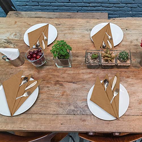 Image of Cotton Mercerised Dining Table Napkins, Set of 4, Solid Plain Colour, Heavy Weight,More Than 2 cm Mitered Hem,Washable at 40C (Mustard, 45 X 45 Cms)