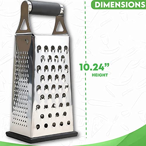 K Basix Professional Box Grater For Kitchen, 4 Sided Box Cheese Grater, Stainless Steel Box Grader For Cheese, Potato, Carrot Peeler And Slicer With Non-Slip Base, Dishwasher Safe #TOP1