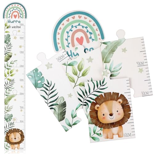 Otuuz Toises pour Bébé Toise pour Enfant en Bois Tableau de Mesures pour Bébé Cadeau de Naissance Toise Murale Hurra Ich Wachse Décoration de Chambre(Lion)