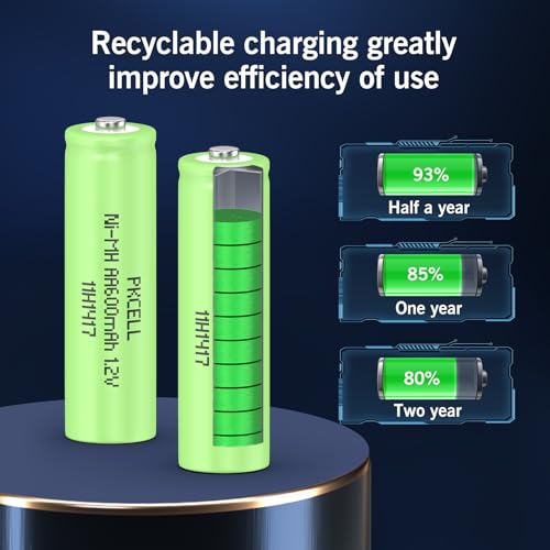 PKCELL AA Wiederaufladbar Akku Batterien NIMH 1,2V 600mAh für Solarlampen,Spielzeug,12 Stück 3