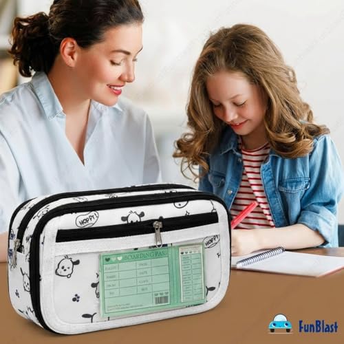 Image of FunBlast Pencil Pouch for Girls- Kawaii Pencil Pouch, Aesthetic Pencil Case Organizer, Large Capacity Stationary Organizer Case, Multipurpose Zipper Pouch for Kids & Adults (White)