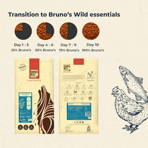 Image of Brunos Dry Dog Food Freespirit - Salmon & Chicken 15Kg (Pack of 1) | Food for All Life Stages | 81% Protein of Animal Origin | with Seaweed & Oats | Supports Digestion, Immunity, Coat & Joint Health