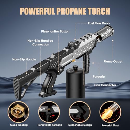 Image of KOACKL 25.8 inch CSA Propane Torch Gun 2372F Adjustable Flame BBQ Searing | Powerful Flamethrower Blow Torch, Instant Piezo Ignition, Ergonomic Grip; Weed Burner, Melts Ice; for Camping, Welding, DIY