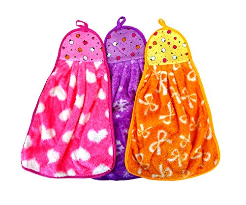 Space Fly Collection Soft and Light Weight Love Touch Hand Hanging Cotton Kitchen Napkin (Multi_Color Set of 3 Pieces)