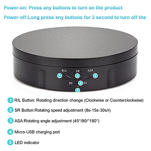 Leadleds 3 in 1 Rotating Display Stand 5V Electric 360 Degree Turntable with Remote Control for Photography and Video Shows (Black)