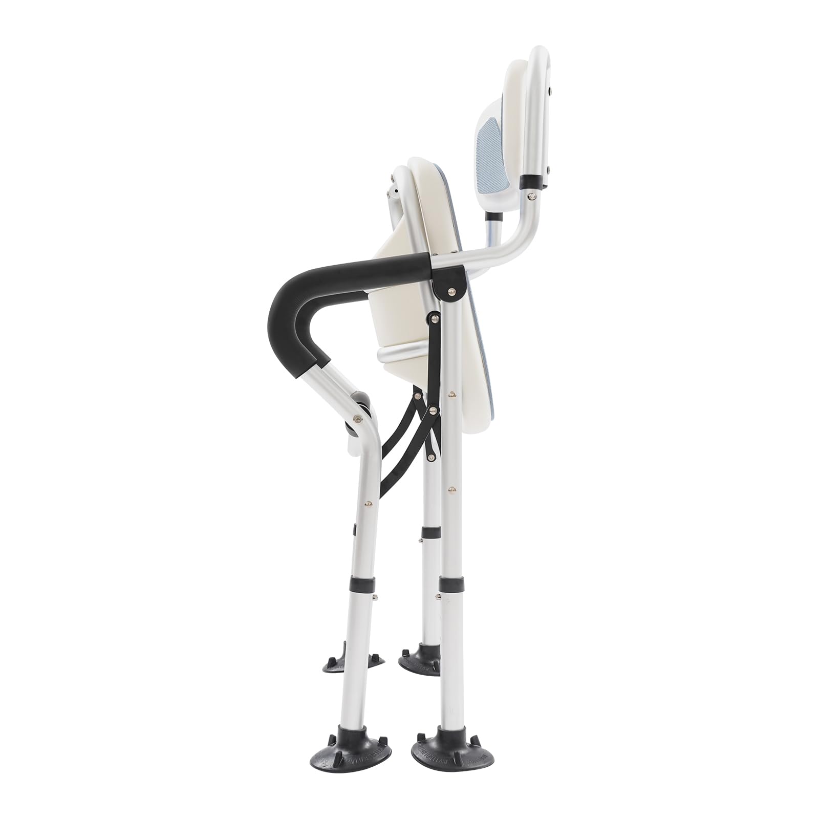 Silla de ducha plegable, taburete de ducha de aleación de aluminio, cuello en forma de U + pies antideslizantes, hasta 150 kg, asiento de ducha para embarazadas y adultos (gris, XL)