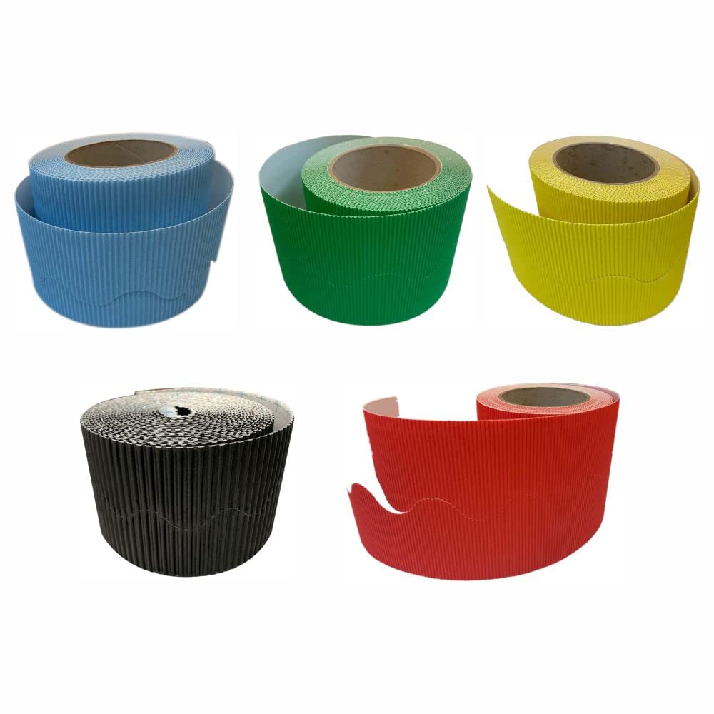 3 Ace Craft (Pack of 5) Corrugated Display Border Roll (Classic) - 57mm x 15m Meters - School/Office, Classroom Decoration, Bulletin Boards & Crown Making, Scalloped Edge Roll, Fade Resistant