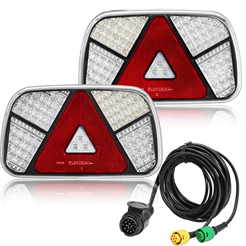 DARKGUARD Rückleuchten Anhänger Satz LED 12/24v,Rücklicht Heckleuchten Anhänger PKW Wohnwagen Verkabelt mit 13poligem Stecker|4m Kabel|2x 6poliger Bajonettverbindung| E-Mark|7Funktion|Wasserdicht – Bild 8