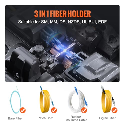 Image of VEVOR Fiber Fusion Splicer 6 Motors, Core Alignment 6s Splicing & 13s Heating with 5 inch Touch Screen, 3 in 1 Fiber Holder, 7800mAh Battery for SM MM DS NZDS
