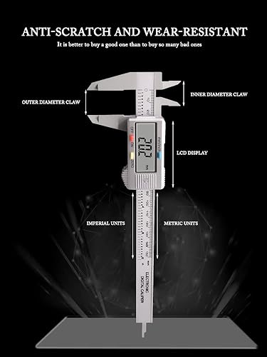 Miniatura 7 de Calibres digitales, calibradores digitales electrónicos, herramienta de medición de calibre YKLSXKC de 0 a 6 pulgadas, conversión de pulgadas y