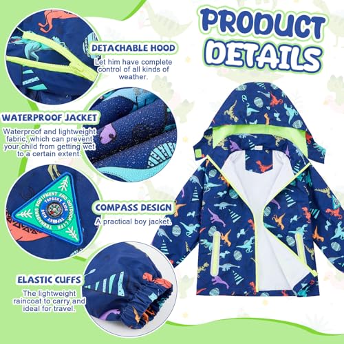 Boys Rain Jacket and Boots Set Kids Rain Coat with Detachable Hood Windbreaker for Toddler Windproof Waterproof2