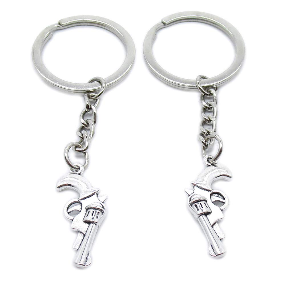Antique Silver Plated Keyrings Keychains CX2Z1 Pistol Revolver Gun Key Ring Chains Tags Clasps