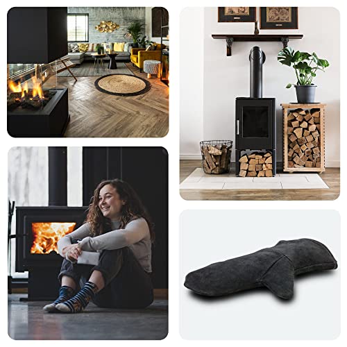 achilles Kaminhandschuh, Entspricht Norm EN407, Mit Thermoisolierung, Ofenhandschuh aus Leder, Schutzhandschuh feuerfest, Grillhandschuh, hitzebeständiger Leder Handschuh, schwarz