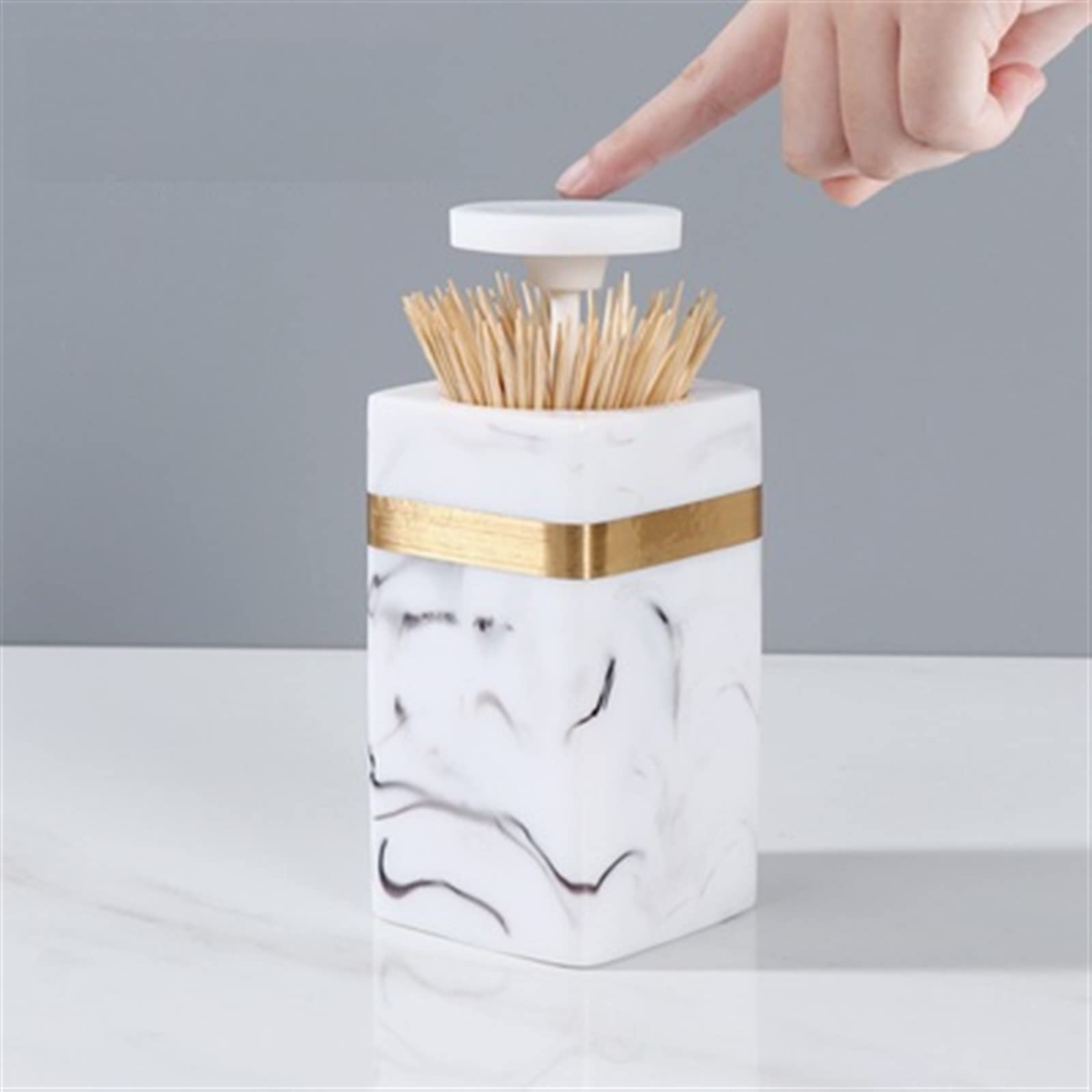 Soporte para palillos de dientes, contenedor de mesa para el hogar, caja de almacenamiento de palillos de dientes (blanco)