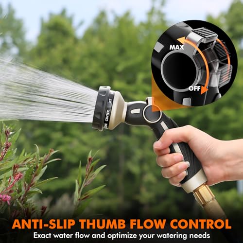 Image of RESTMO Hose Nozzle Heavy Duty, Metal Water Hose Sprayer for Garden | 9 Spray Patterns, High Pressure, Thumb Flow Control, On /Off Valve, Ideal for Outdoor Lawn & Plant, Car & Pet, Black