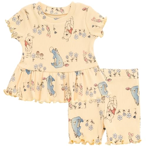 Image of Disney Junior Ribbed Peplum T-Shirt and Bike Shorts Outfit Set Newborn to Big Kid Sizes (0-3 Months - 14-16)