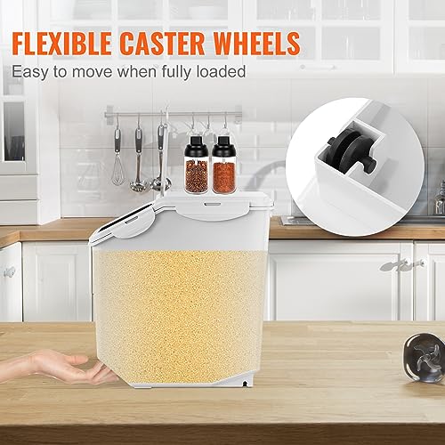VEVOR Ingredient Storage Bin, 2 x 15L Dispenser Bin with 2 Measuring Cups, Attachable Casters and Airtight Lid, 2 Pcs/Set Dog Pet Food Storage Container, PP Material Kitchen Rice Cereal Flour Bin - Image 6