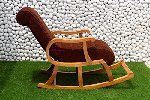 Image of CRAFTCITY Rocking Chair |Sheesham Wood Elegant Rocking Chair with Pillow and Matching Foot Stool and Pre assembeled(Dark Tan)