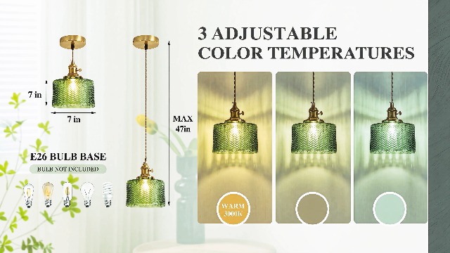 Image of Green Pendant Light for Kitchen Island, Modern Gold Hanging Light Fixture with Ribbed Glass Shade Adjustable Mini Chandelier Pendant Lighting for Dining Room Bedroom Foyer entryway 1 Pack