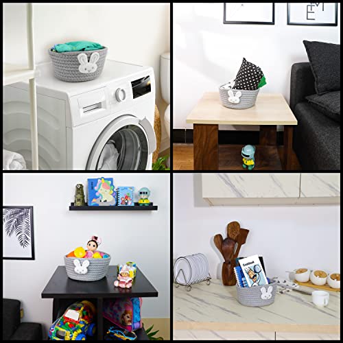 Belle Vous Kleiner geflochtener Korb – 19 x 9,5 cm – Korb aus Baumwollseil für Wäsche, Spielzeug für Hunde und Katzen – dekorative Aufbewahrungskörbe für Kinderzimmer – Hasenform