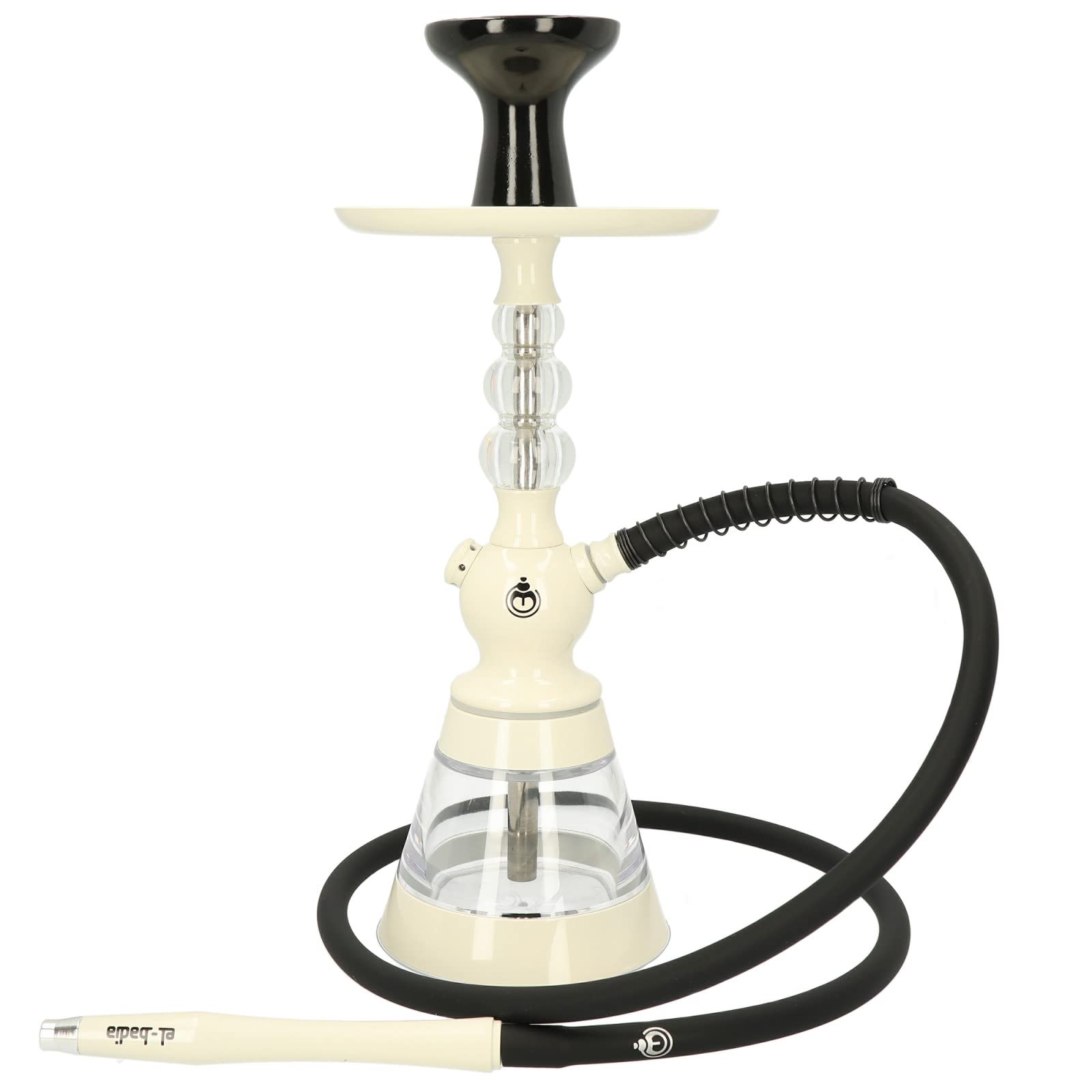 Shisha EL-BADIA CELESTE - 45 cm - Cachimba ligera con jarrón acrílico, manguera de silicona, mango de metal y fooyer Phunnel - Diseño iónico y colores de moda (Ivory White)