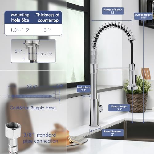 Image of GIMILI Chrome Touchless Kitchen Faucet with Pull Down Sprayer, Motion Sensor Smart Hands-Free Activated Single Hole Spring Faucet for Kitchen Sink