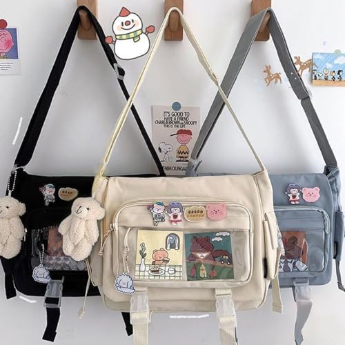 Image of Kawaii Crossbody Ita Bag for Women with Pin & Plush Bear - Japanese Messenger Bags Y2K Shoulder Purse