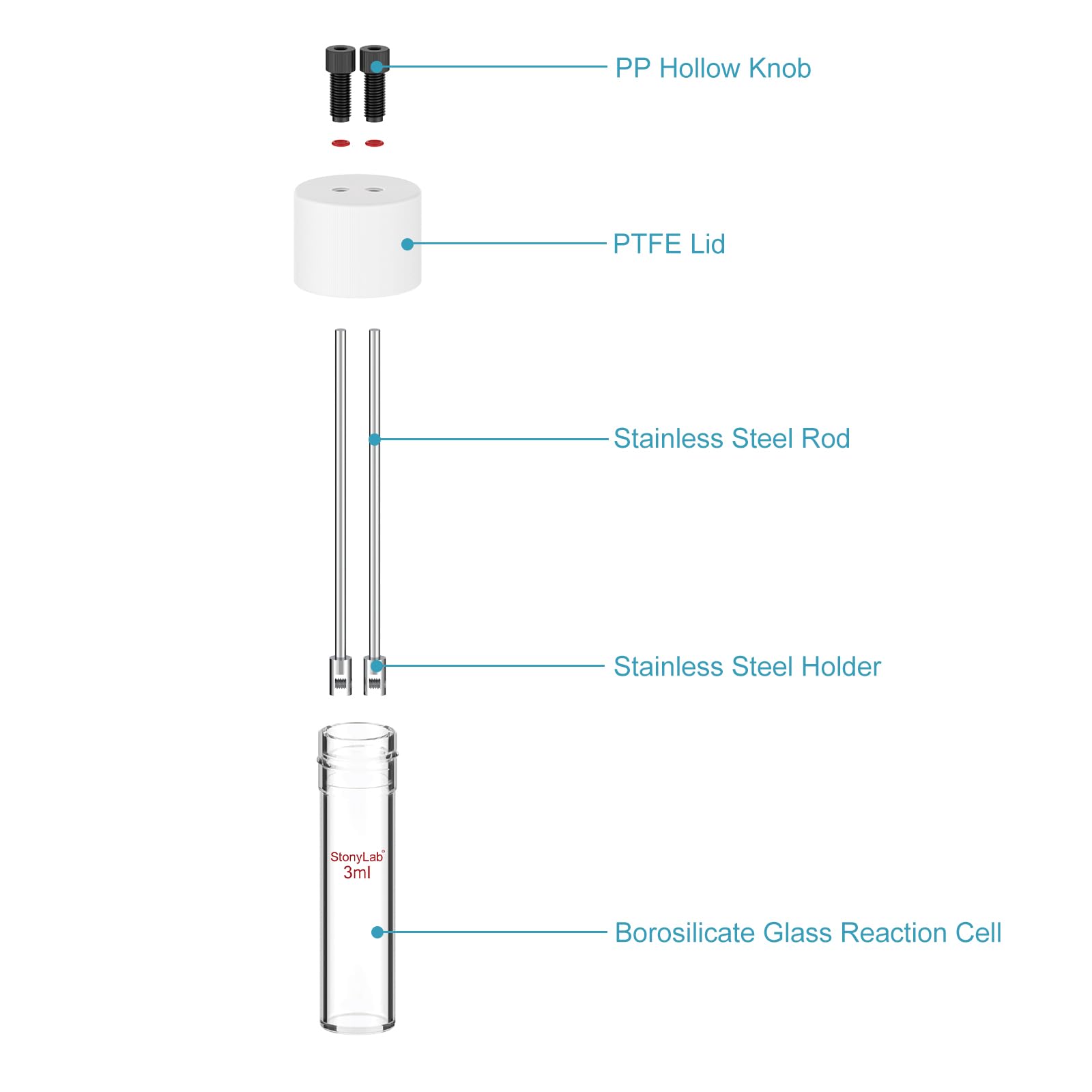 stonylab Célula Electrolítica de Tubo Sellado, 3-5 ml Fondo Plano con Cuello Único, para Experimentos Electroquímicos de Pequeño Volumen