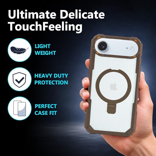 Image of AIBEX Transparent Back Cover Compatible for iPhone 17 Air| Mag-Saf Magnetic Ring Kickstand | Shockproof Dual Layer Military Grade Drop Protection Armor Case| Wireless Charging Support - Brown