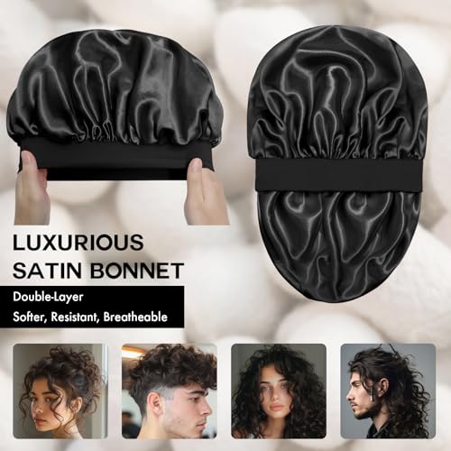 Satin Silk Bonnet for Sleeping, Double Layer Silk Sleep Cap for Men & Women, Soft Satin Lined Bonnet for Curly Hair - Image 3