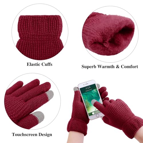 Aneco Womens Winter Warm Sets Knitted Fur Pompoms Beanie Hat Circle Loop Scarf Touch Screen Gloves Winter Favor Accessories4