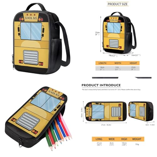 Suobstales School Bus Print 5 Pack Kids Backpack with Lunch Box Pencil Case Water Bottle Sleeve Keychain for Boy 17 Inch Kindergarten BookBag School Bag Preschool Kindergarten Toddler Backpack4