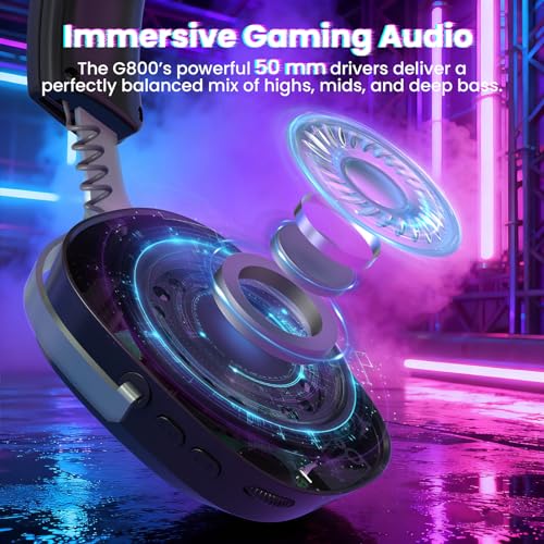 Image of ATTACK SHARK G800 Wireless RGB Gaming Headset:7.1 Surround Sound-50mm Drivers-Memory Foam Ear Pads,Wired /2.4Ghz /BT,Ultralight,Durable Aluminum Frame,Detachable Mic,Programmable for PC Mac Gamer(Black)
