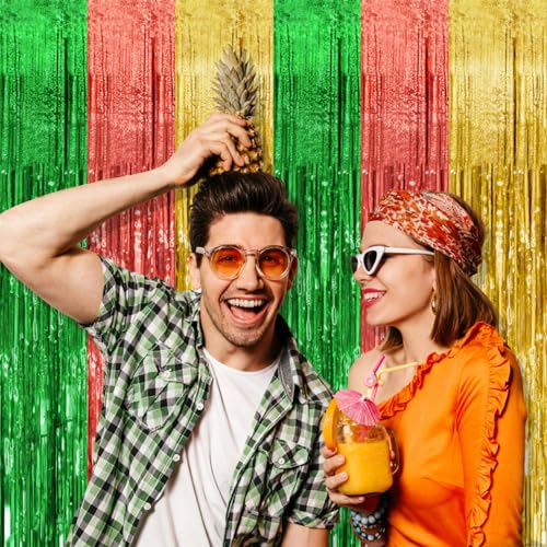 Image of 2 Pack Hawaii Backdrop Party Decorations Tinsel Curtain Summer Party Streamer Foil Fringe Birthday Decorations Photo Booth Vibrant Theme Christmas Beach Baby Shower Graduation Decor
